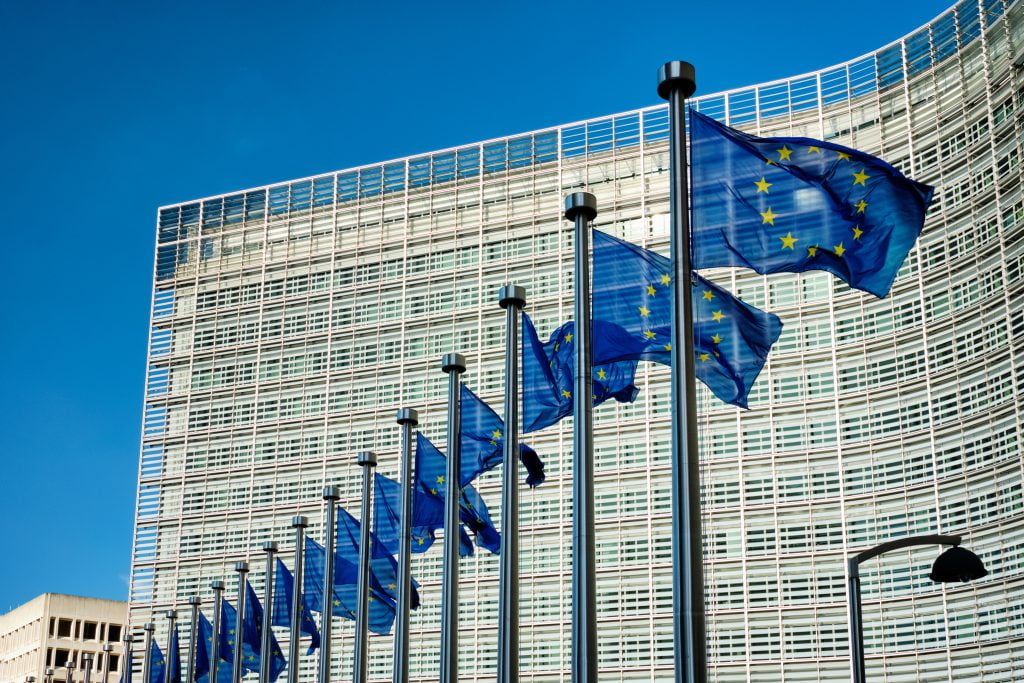 bigstock European EU flags in front of 368320642
